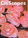 Cover of "CitiScapes" featuring pink rose-shaped cupcakes with the text "Love in the City."