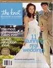 Cover of "The Knot" magazine featuring a bride in a white dress and a groom in a beige suit.